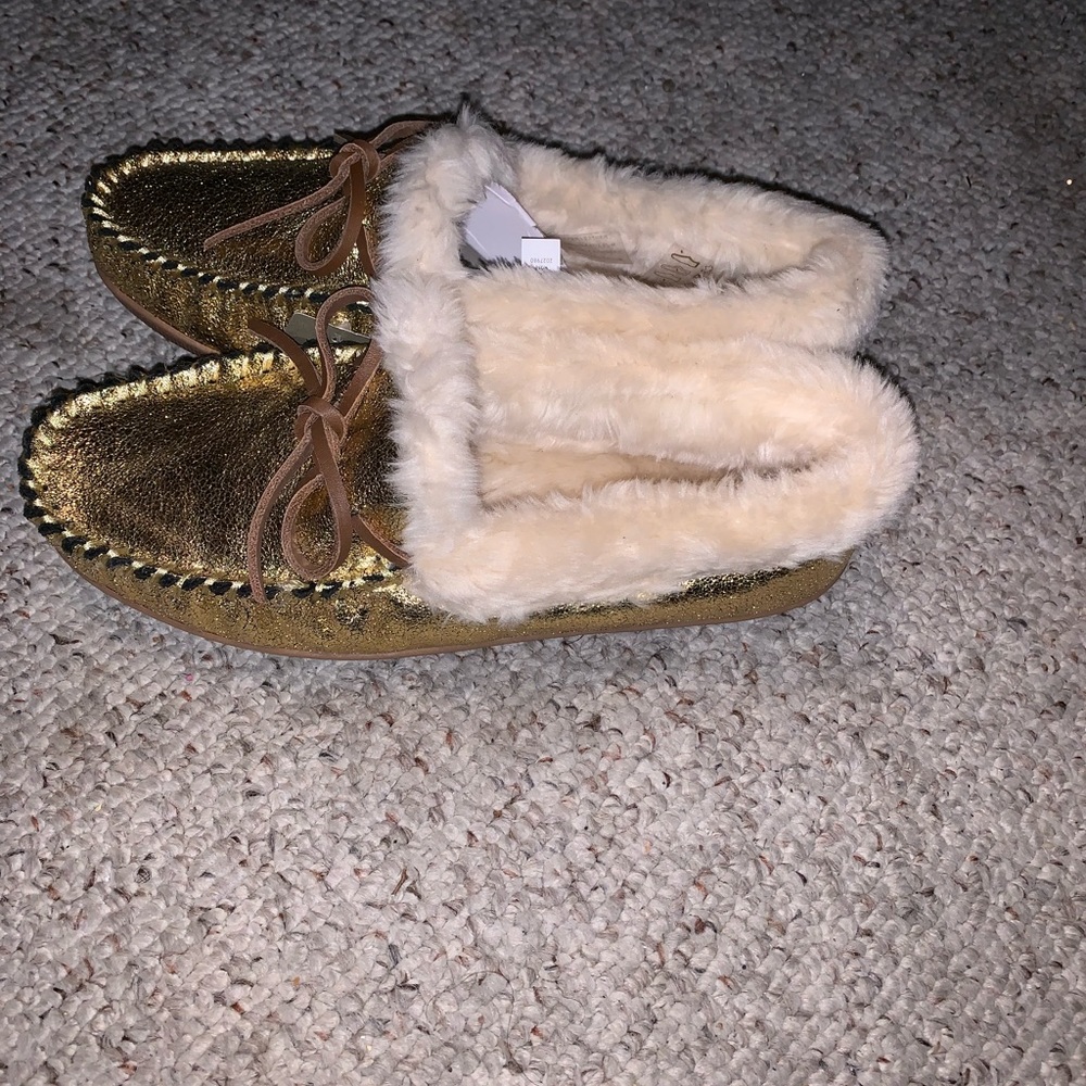 J Crew Gold Slippers